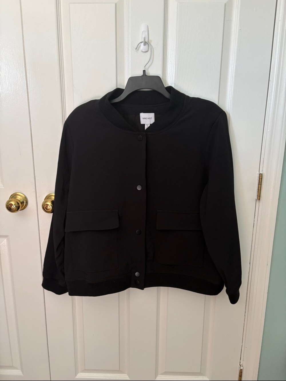 Nine West Black Snap-Front Bomber Jacket